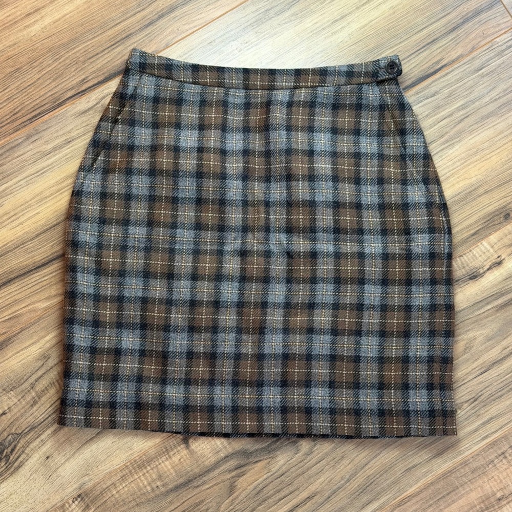 J.Crew Plaid‎ 100% Wool Mini Skirt Side Zip Straight Woman's 2 Teacher Academia